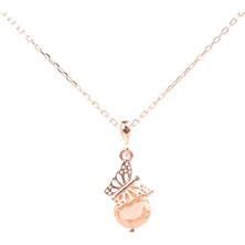 925 Ayar Gümüş Buzlu Şampanya Quartz Taşlı Kelebek Kolye