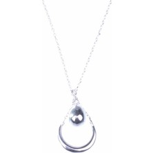 925 Ayar Gümüş Mini Hilal İçinde Damla Kolye, Beyaz