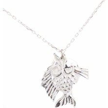 925 Ayar Gümüş Balık Charm Kolye, Beyaz