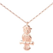 925 Ayar Gümüş Dalda Baykuş Kolye, Beyaz