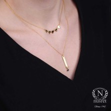 925 Ayar Gümüş Zümrüt Taşlı Üçgen ve Plaka 2'li Kolye, Sarı