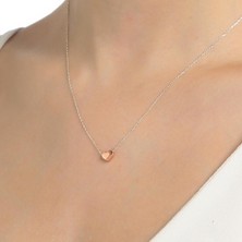 925 Ayar Gümüş Minik Kalp Kolye, Beyaz - Pembe