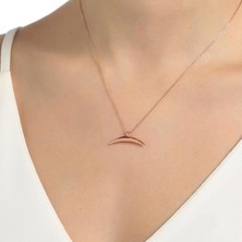 925 Ayar Gümüş Yarım Hilal Kolye, Pembe