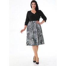 Işıltı Abiye Kadın Kruvaze Yaka Midi Boy Desenli Elbise