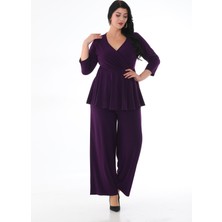 Işıltı Abiye Kruvaze Yaka Pantolon-Bluz Takım