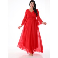 Işıltı Abiye Kadın Simli Tül Kruvaze Yaka Uzun Kol Uzun Abiye