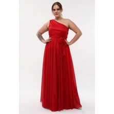 Işıltı Abiye Omuz Dekolte Simli Sıfır Kol Tül Abiye Elbise