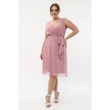 Işıltı Abiye Tül Esnek Şık Midi Abiye Elbise