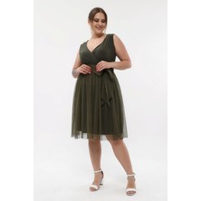 Işıltı Abiye Tül Esnek Şık Midi Abiye Elbise