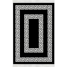 Dekoreko Dijital Mutfak Halısı Yıldız Deri Kaymaz Taban Saçaklı Modern Starr Siyah