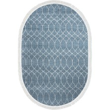 Dekoreko Dijital Salon Halısı Yıldız Deri Kaymaz Taban Saçaklı Oval Iskandinav Celestine Lacivert