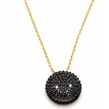 925 Ayar Gümüş Gülen Yüz Kolye, Sarı - Siyah Taş