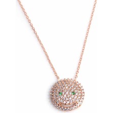 925 Ayar Gümüş Gülen Yüz Kolye, Pembe - Beyaz Yeşil Taş