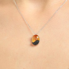 925 Ayar Gümüş Topaz Kolye, Beyaz - Siyah Taş