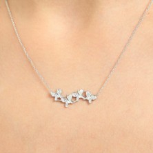 925 Ayar Gümüş Kelebekler Kolyesi, Beyaz - Beyaz Taş