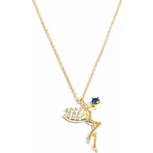 925 Ayar Gümüş Peri Kolye, Sarı - Beyaz Taş