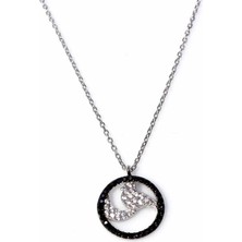 925 Ayar Gümüş Ay ve Kuş Kolye, Beyaz - Beyaz Taş