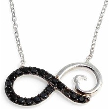 925 Ayar Gümüş Sonsuzluk Modeli Kolye, Beyaz - Siyah Taş