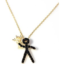 925 Ayar Gümüş Buketli Çocuk Kolye, Sarı - Siyah Beyaz Taş