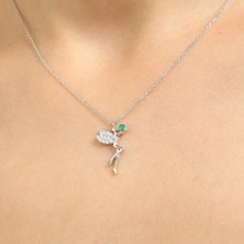 925 Ayar Gümüş Peri Kolye, Beyaz - Yeşil Taş