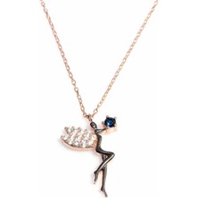 925 Ayar Gümüş Peri Kolye, Pembe - Mavi Taş