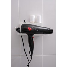 Risingmaber Beyaz Metal Yapışkanlı Saç Kurutma Askısı, Yapışkanlı Banyo Düzenleyici Organizer Fön Makinelik MT83B