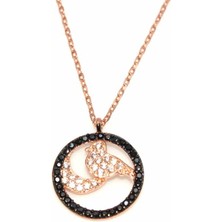 925 Ayar Gümüş Ay ve Kuş Kolye, Pembe - Beyaz Taş