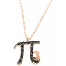 925 Ayar Rose Gümüş Pi Sayısı Kolye, Siyah Taş