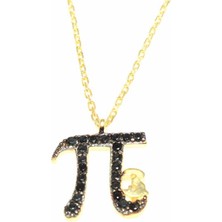 925 Ayar Gümüş Pi Sayısı Kolye, Sarı - Siyah Taş