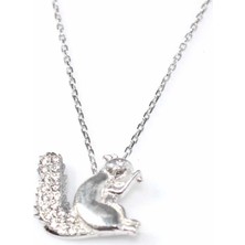 925 Ayar Gümüş Sincap Kolye, Beyaz - Beyaz Taş