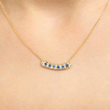 925 Ayar Gümüş Taşlı Kolye, Sarı - Mavi Beyaz Taş