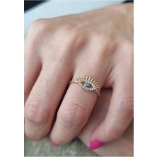 By Milo Jewellery Firuze Taşlı 14 Ayar Altın  Eyelash Yüzük