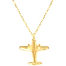 925 Ayar Gümüş Uçak Kolye, Sarı