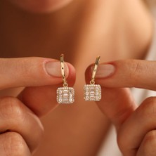 Sembol Gold Altın Sallantılı Baget Küpe Parçalı