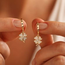 Sembol Gold Sallantılı Altın Yonca Küpe Kalp Form