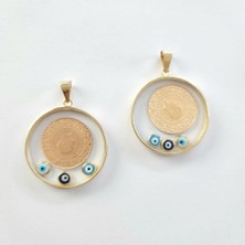 Sembol Gold Cam Çeyrek Kolye