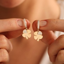 Sembol Gold Sallantılı Altın Yonca Küpe