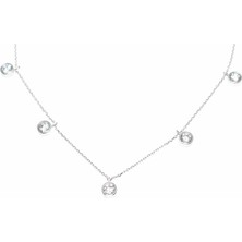 925 Ayar Gümüş Beş Taş Kolye, Beyaz - Beyaz Taş