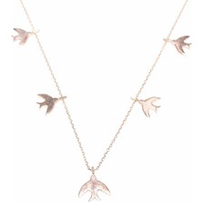 925 Ayar Gümüş Kırlangıç Şans Kolye, Pembe Siyah