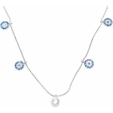 925 Ayar Gümüş Nazar Boncuklu Şans Kolye, Beyaz