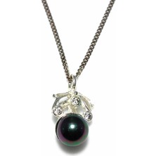 925 Ayar Gümüş Siyah İnci Kolye, Beyaz