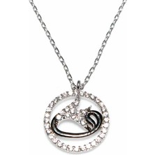 925 Ayar Gümüş Çemberli Lale Vav Kolye, Beyaz