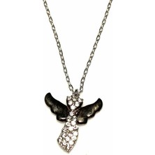 Melek 925 Ayar Gümüş Kolye, Beyaz Siyah - Beyaz Taş