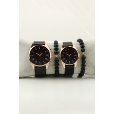 Stony Romen Rakam Gösterge Gold Çift Kol Saati Set Bileklik Hediye Sevgili Saatleri