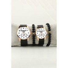 Stony Ömrümün Geri Kalanı Beyaz Zemin Gold Çift Kol Saati Set Bileklik Hediye Bay Bayan