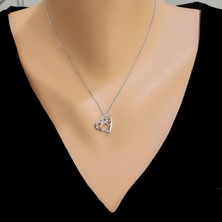 925 Ayar Gümüş Kalp Kolye, Beyaz - Beyaz Taş