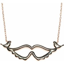 925 Ayar Gümüş Melek Kanadı Kolye, Pembe Siyah