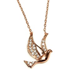 Barış Güvercini 925 Ayar Gümüş Kolye, Beyaz Taş