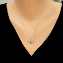 925 Ayar Gümüş Burgu Tel Çemberli Minik Kar Tanesi Kolye, Beyaz - Siyah Taş