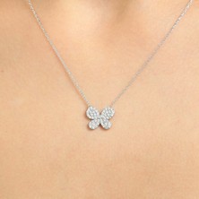 925 Ayar Gümüş Kelebek Model Kolye, Beyaz - Beyaz Taş